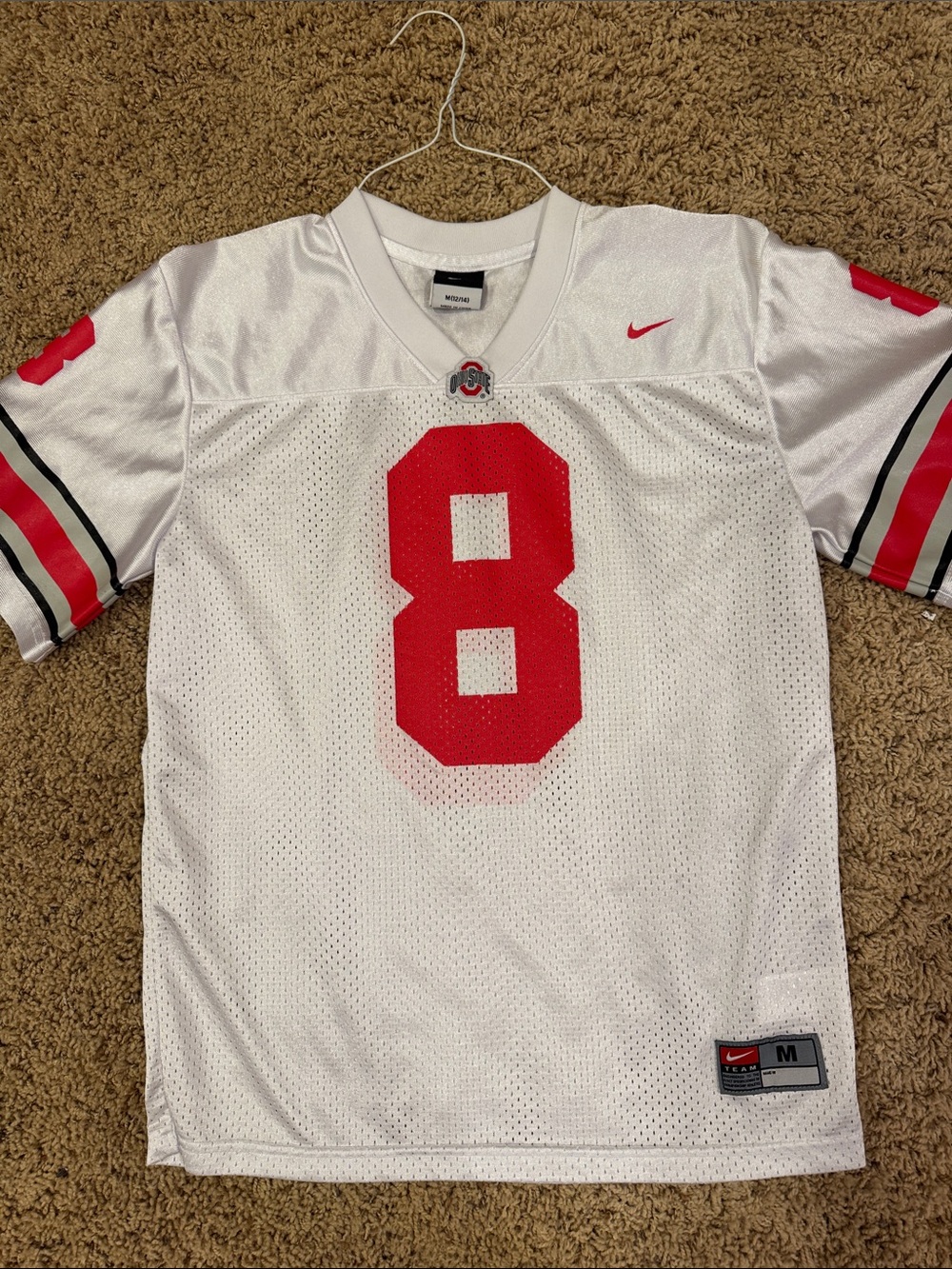 Nike Ohio Stare Buckeyes football jersey # 8 kids boys medium white red like new